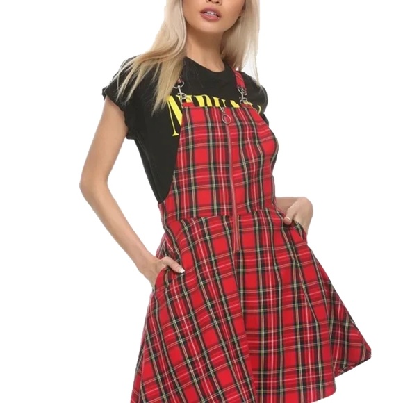 Hot Topic Dresses & Skirts - HOT TOPIC Skirtall Tunic Dress Jumper Red Scottish Tartan Plaid School Girl